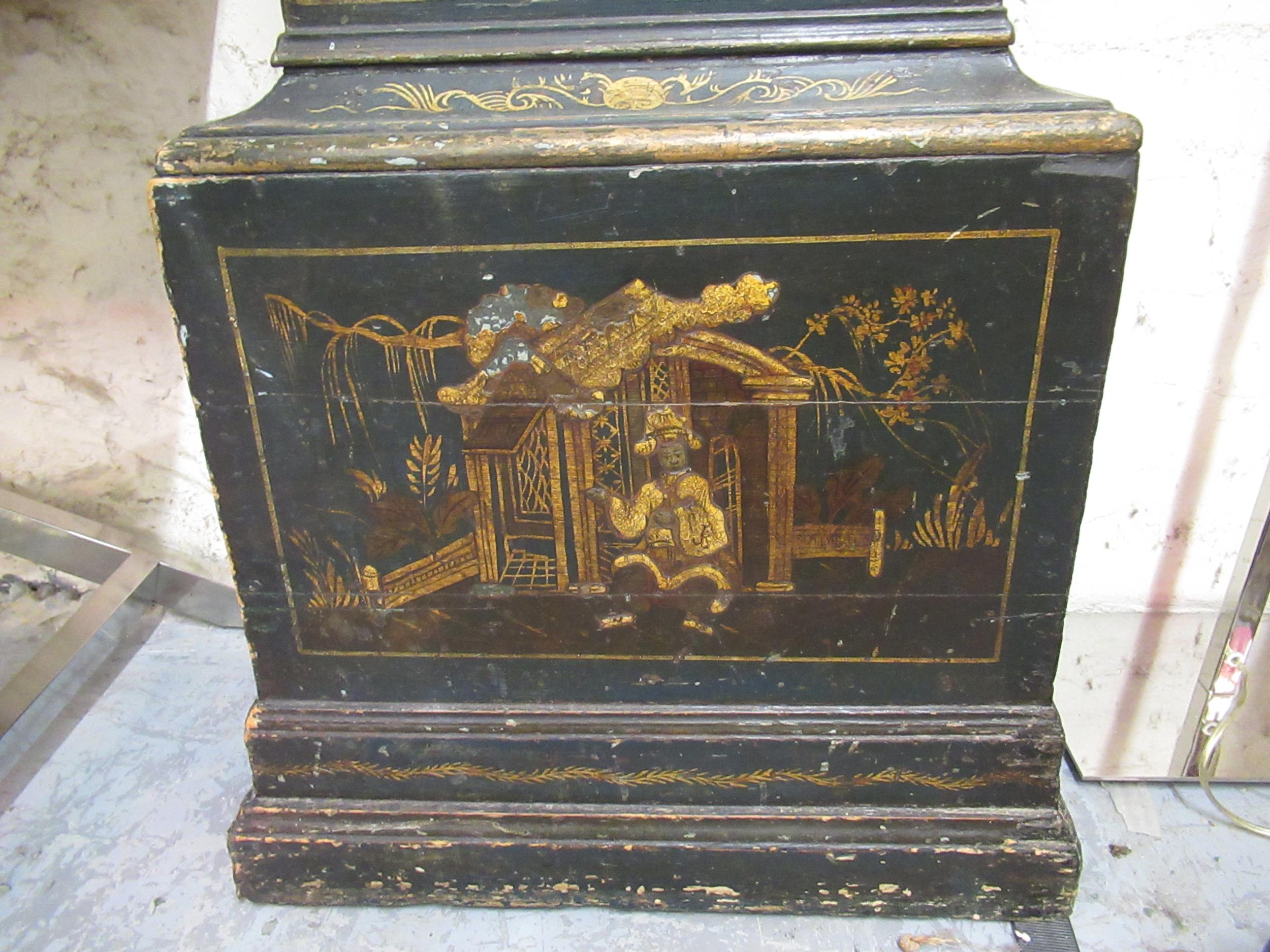 John Hewkley, 18th Century chinoiserie longcase clock, the pagoda top hood enclosing a brass dial - Image 6 of 20