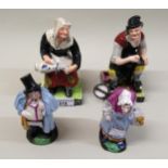 Group of four Continental porcelain figurines of elderly figures (at fault) Both vases have been