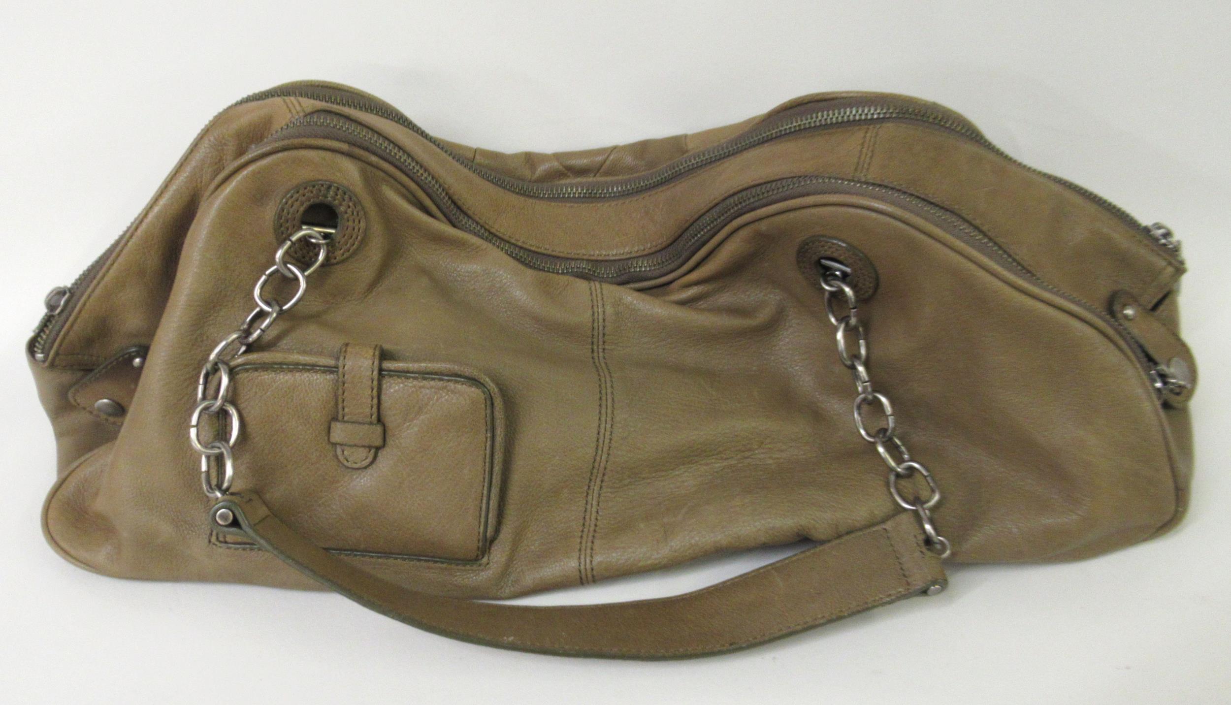 BCBG Max Azria, large green leather shoulder bag One zip tag missing - Image 2 of 9