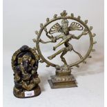 Small reproduction dark patinated and gilt bronze figure of Ganesh, 20cms high together with another