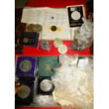 Box containing a collection of mainly British pre-decimal coinage including crowns etc.
