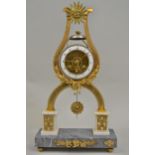 19th Century gilt brass lyre shaped skeleton clock by Japy Freres, the enamel dial with Arabic