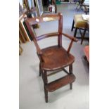 19th Century child's elm and beech highchair on turned supports, together with a similar bow