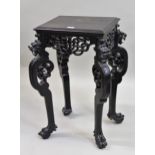 Early to mid 20th Century Chinese black lacquered rectangular vase stand with pierced frieze, and