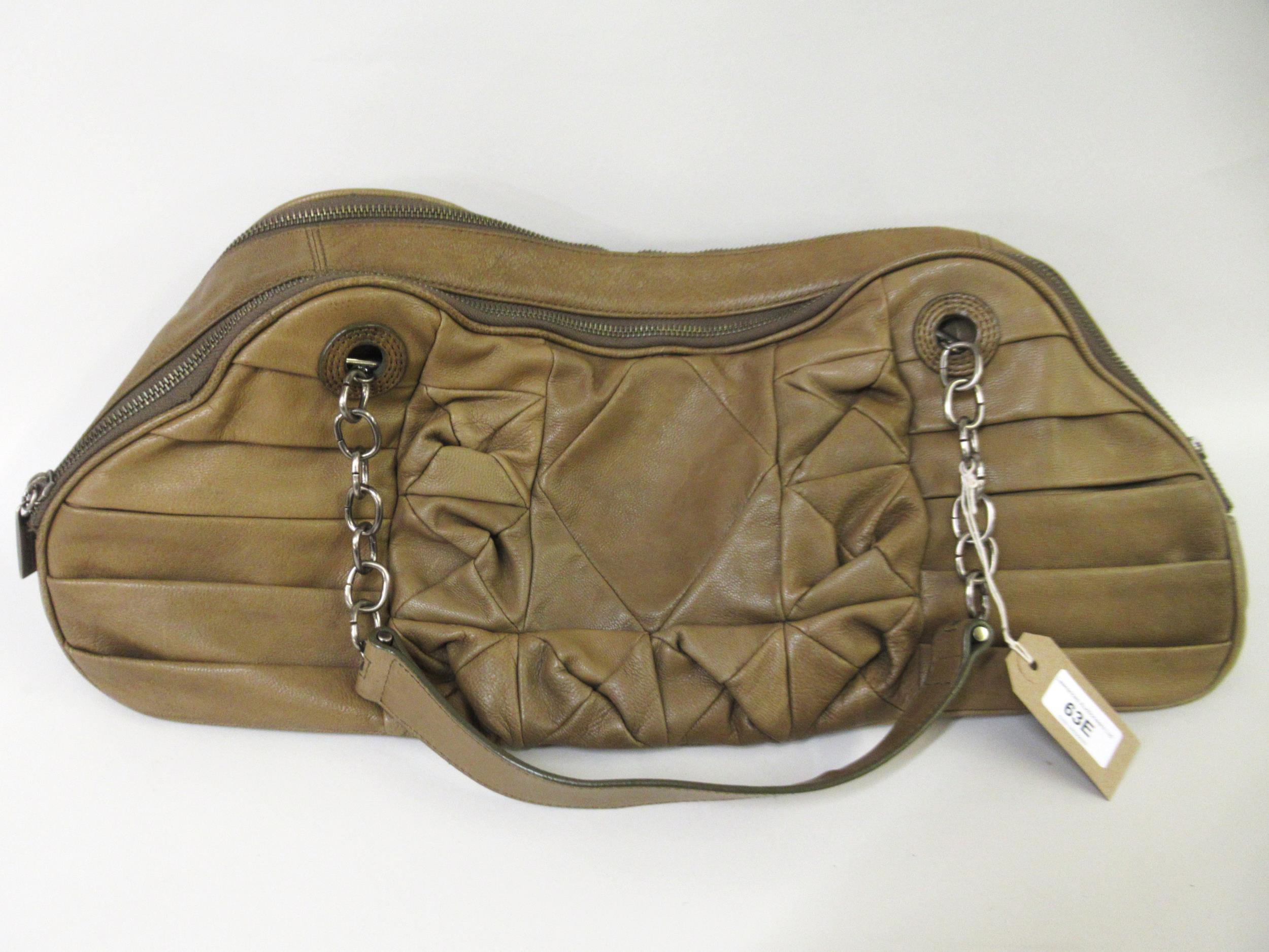 BCBG Max Azria, large green leather shoulder bag One zip tag missing