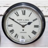 Small early 20th Century ebonised circular dial clock, the painted 9.75in dial signed Carr & Son,