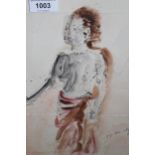 Indonesian school ink and watercolour, female figure study, indistinctly signed, 26cms x 19cms