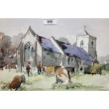 C. Atkinson, watercolour, St. Mary's Church at Little Driffield, signed, 24cms x 34cms, framed,