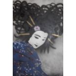 21st Century airbrush picture titled ' Geisha Child ', indistinctly signed and dated 2017, 1m square