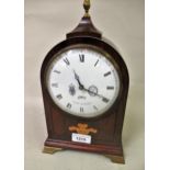 Reproduction mahogany and inlaid mantel clock in Regency style by Comitti of London to commemorate