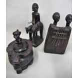 African carved hardwood sansa (musical instrument), 26cms high together with an African tribal