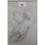 Pencil drawing, study of a reclining female nude, 31cms x 24cms approximately, maple framed