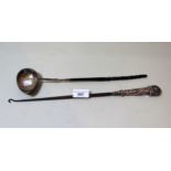 Antique silver toddy ladle with whale bone twisted handle and a large silver handled buttonhook