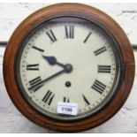 Small early to mid 20th Century oak dial clock, the 8in painted dial with Roman numerals and