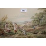 After Myles Birkett Foster, watercolour, children in a landscape, bearing monogram, 24cms x 34cms,
