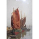 Attributed to J.B. Abercrombie, watercolour, study of fishing boats, original labels verso, 54.