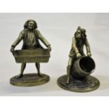 Two Continental bronze figures, one holding a barrel, the other holding a basket (later polished),