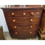 Large Victorian mahogany bow front chest of two short and three long graduated drawers, with