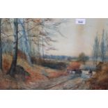 Walter Witham, watercolour, landscape with figure collecting wood on a track, signed, 38cms x 58cms,