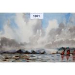 Attributed to J.W. Herald, watercolour, boats in a coastal inlet, indistinctly signed, 18cms x 25cms
