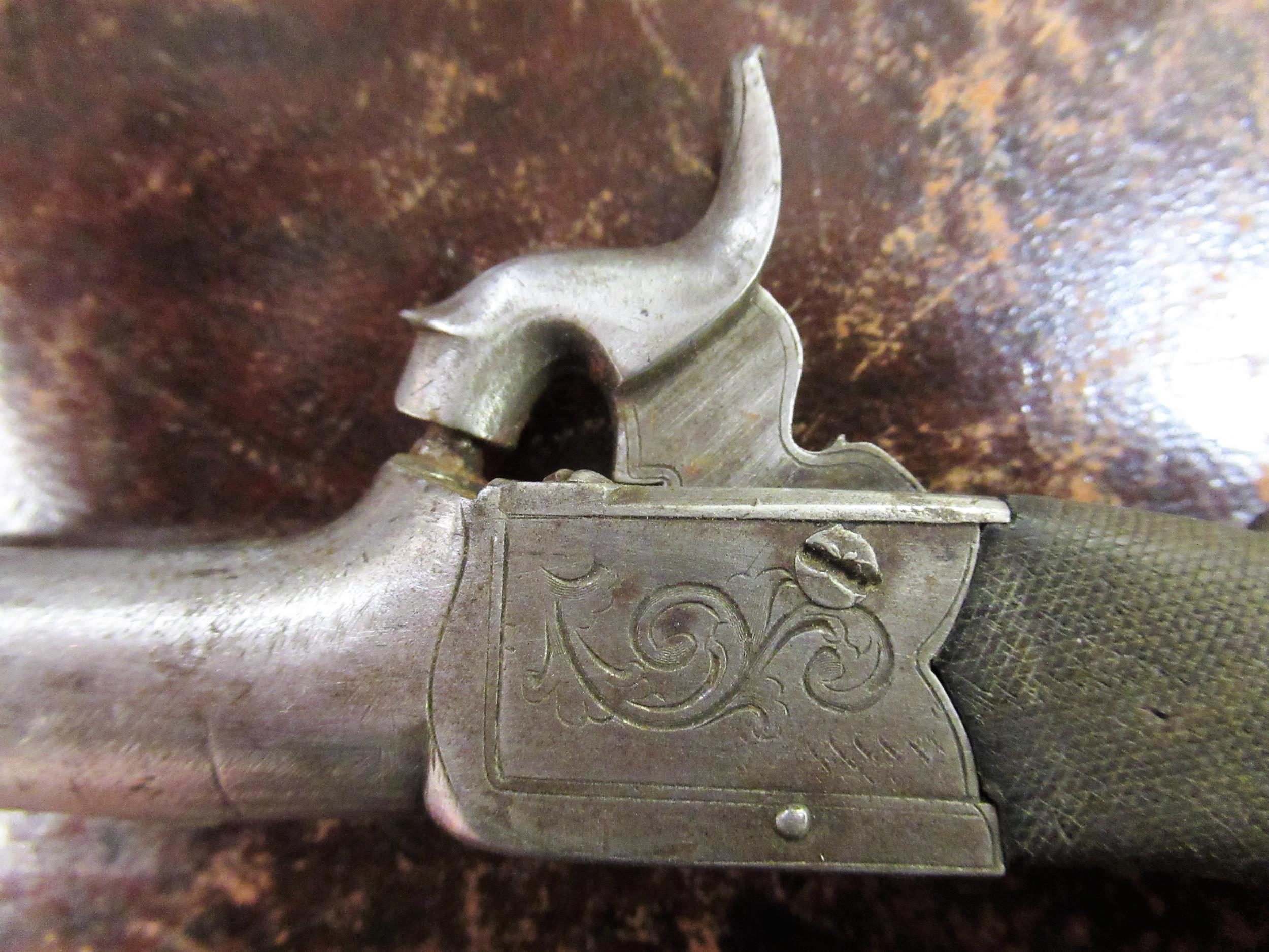 Early 19th Century percussion cap pistol, the barrel with single touch mark in a walnut grip, - Image 3 of 12
