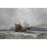 Thomas Bush Hardy, watercolour, sailing vessels off the Whitby coast, signed and dated 1897, 34cms x