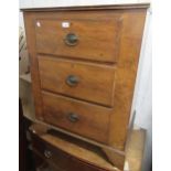 Victorian mahogany straight front chest, the moulded top above three drawers with oval brass handles