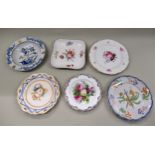 Group of six various floral decorated 19th & 20th Century plates, including Spode etc.