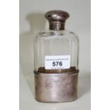 Silver mounted cut glass hipflask with integral beaker, London 1921