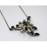 20th Century white metal pendant necklace set sapphires and diamonds (the chain with marks obscured)