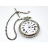 B.R. (W) Railwayman's nickel plated open face pocket watch, the enamel dial with Roman numerals