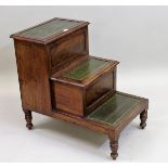 19th Century mahogany library step/ commode, with leather inset steps Splits to boards on steps