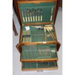 Mahogany cased twelve place setting canteen of silver plated cutlery by Atkin Brothers, Sheffield,