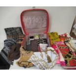 Quantity of various ladies scarves including Biba, Barbour and Alexander McQueen, two compacts, a