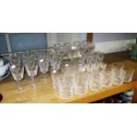 Large set of Waterford ' Lismore ' drinking glasses comprising: eight hock, seven liqueur, seven