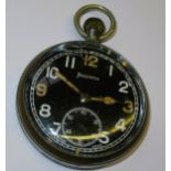 20th Century Helvetia military open face pocket watch, the black dial with Arabic numerals and