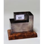 Continental silver (800 mark) and burr wood desk tidy, by Monilart, 13cms wide