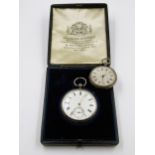 Silver cased open face keywind pocket watch signed Charles Despree, Bristol, in the original box,