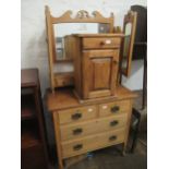 Small early 20th Century oak refectory style table and an Edwardian satin birch dressing chest