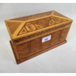 20th Century inlaid musical jewellery box with fitted interior, 13cms high x 24cms wide x 13cms deep