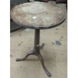 18th Century oak tray top circular pedestal table with gun barrel turned support and cabriole pad