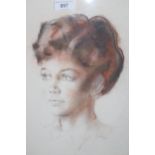 Pencil and pastel head and shoulder portrait of a young lady, signed Gilroy, gilt framed, 33cms x