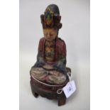 Chinese polychrome painted wooden figure of Buddha on a lotus throne with integral base, 19th / 20th