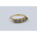 18ct Yellow gold five stone old cut diamond set ring, size k.5, 2.5g