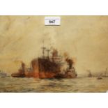 John Charles Allcot, pair of watercolours, ' SS Argyllshire ' (peace time and war time), signed,