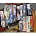 Box containing a collection of sixteen unmade model aircraft kits, including Airfix etc.