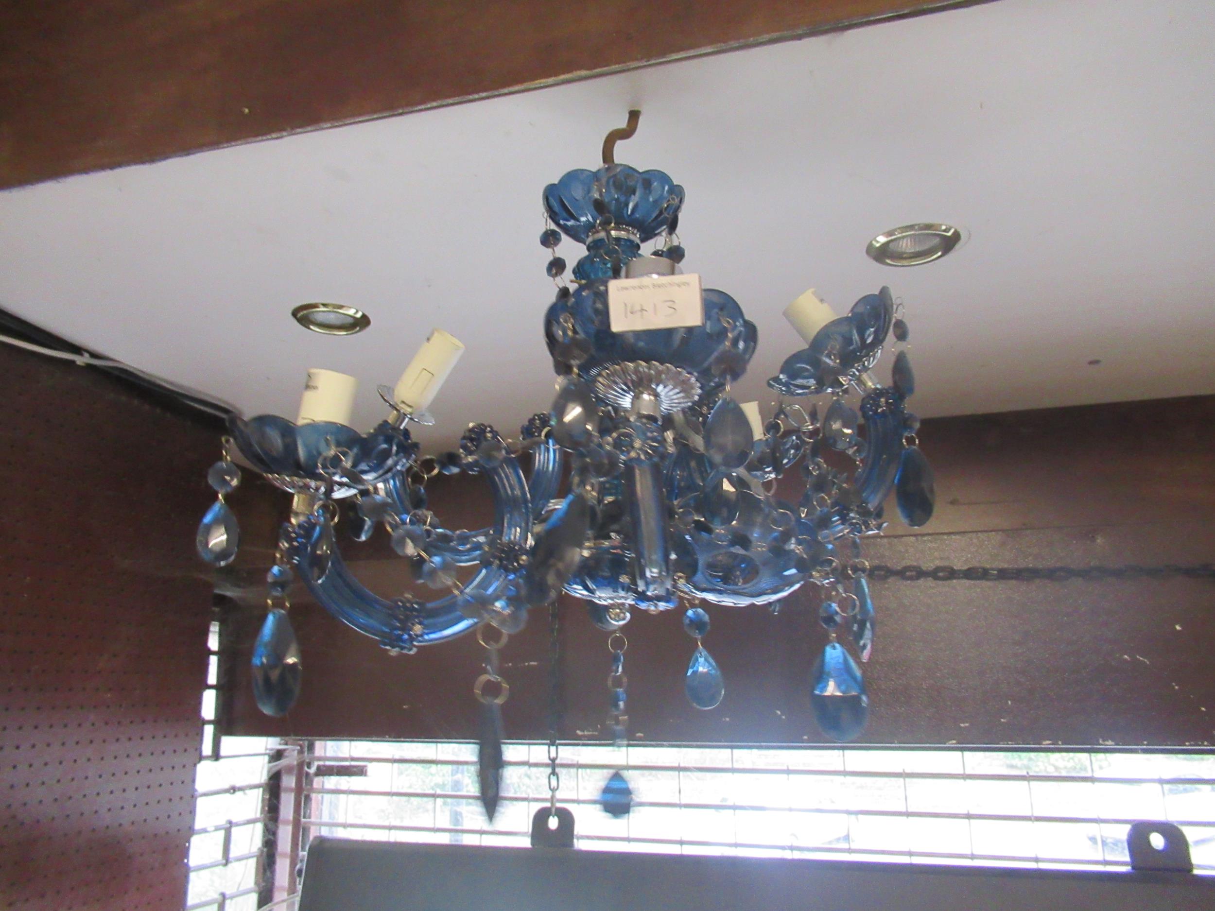 Two modern Venetian style chandeliers, one with clear glass arms, the other with blue glass arms - Image 3 of 3