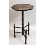 Unusual 19th Century oak, pine and fruitwood octagonal pedestal wine table with a turned column