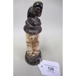 Small 19th / 20th Century carved bone and hardwood obelisk, possibly African, the surmount in the