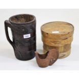 Scandinavian carved stained and dug-out birch tankard with stylised banded decoration and integral